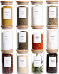12 Pcs Glass Spice Jars With Bamboo Lids - Thick Airtight 8oz Set