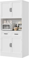 Modern White Kitchen Pantry Cabinet with Hutch