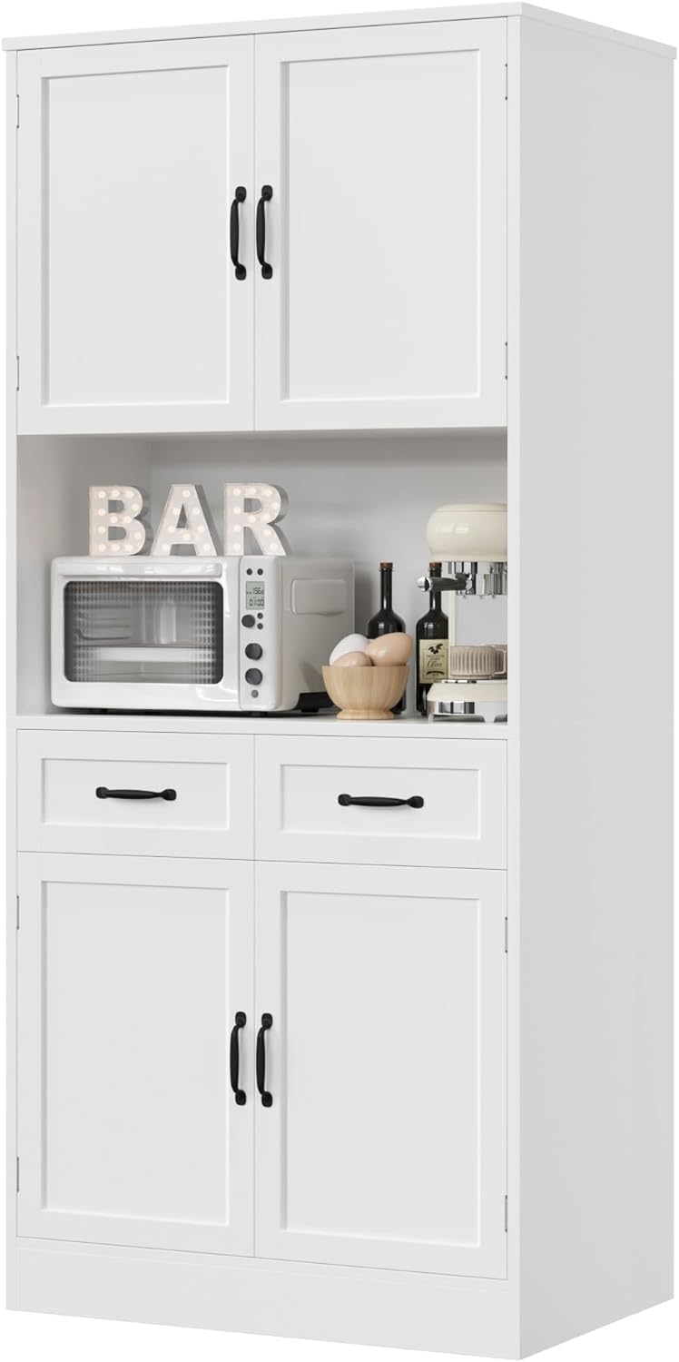 Modern White Kitchen Pantry Cabinet with Hutch