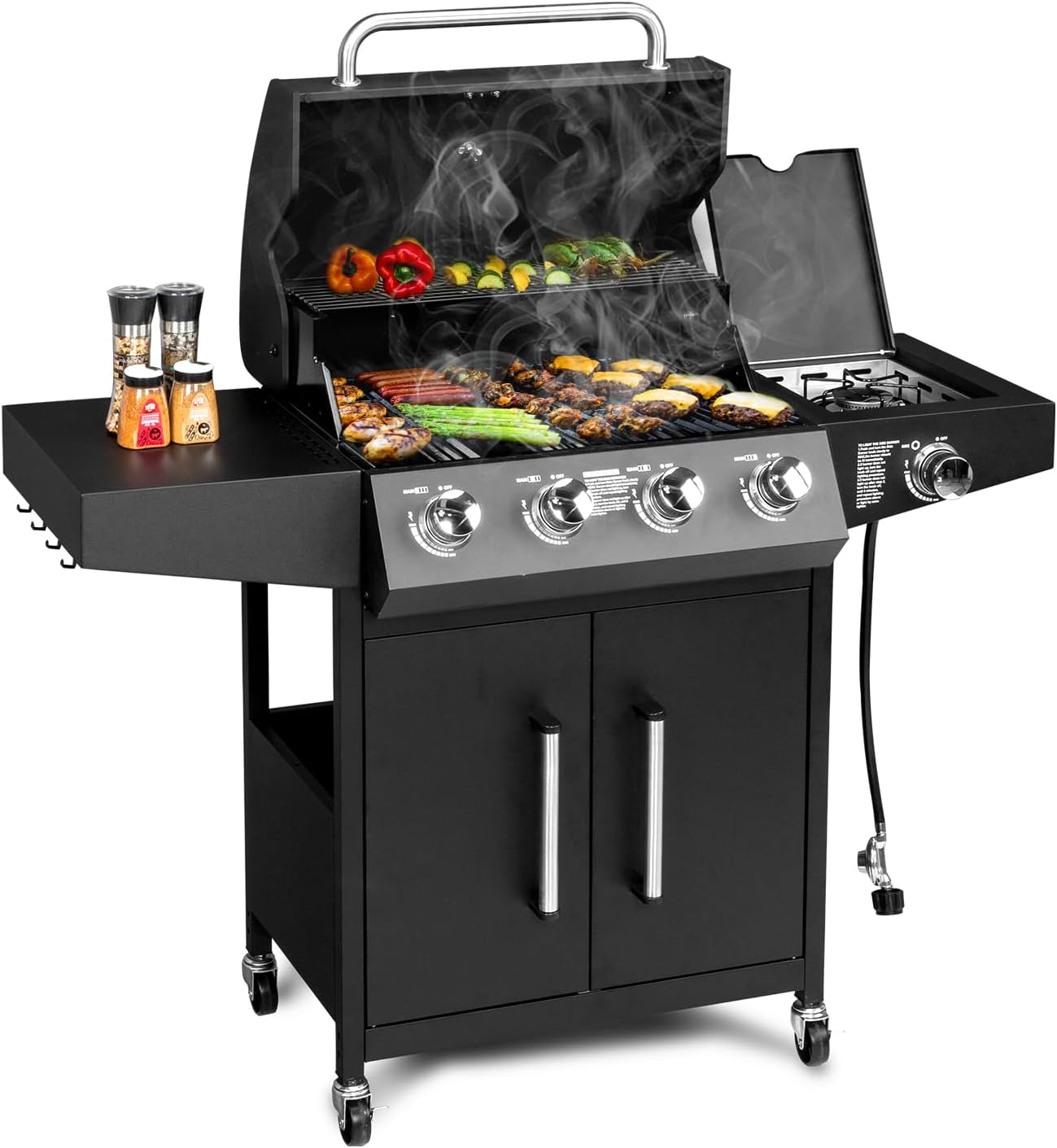 Bonnlo 4 Burner Propane Grill with Side Burner for BBQ Fun