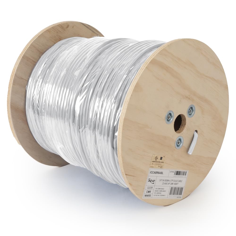 ICC Cat6A CMR Riser 1000ft Bulk Ethernet Cable for Powering Devices