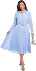 Business Casual Shirt Dress for Women Pleated Midi with Belt AbleTree