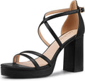 Women Strappy Platform Heels 3.4in Chunky Block Heels - Dressy