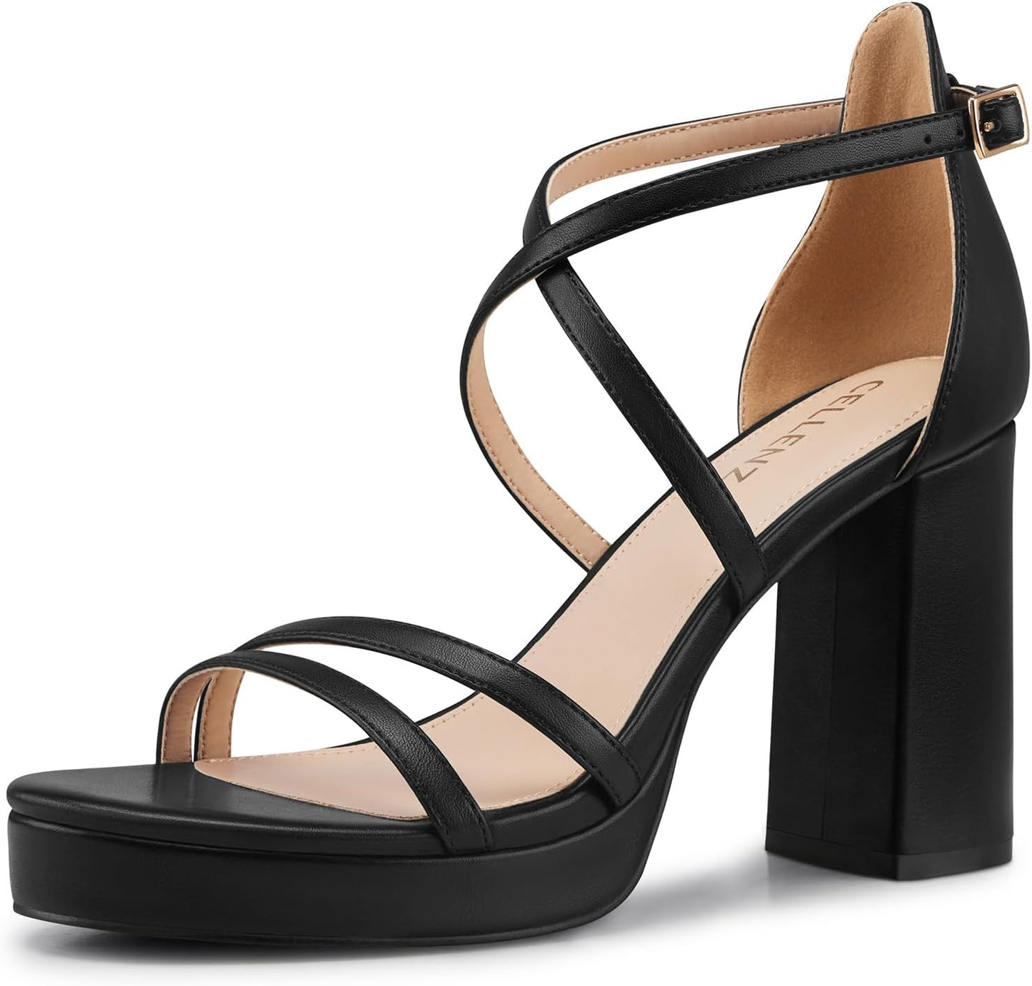 Women Strappy Platform Heels: 3.4 Inch Chunky Heeled Sandals