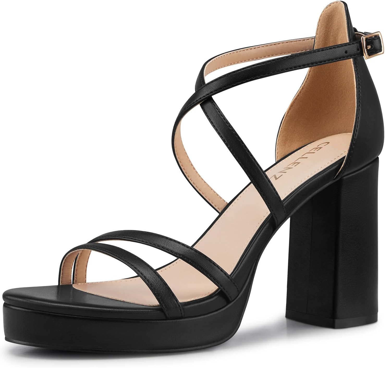 Women Strappy Platform Heels: 3.4 Inch Chunky Heeled Sandals