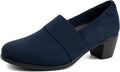 Womens Heeled Pumps Low Block Chunky Heels - Comfortable Slip On