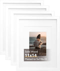 11x14 Picture Frame White Solid Wood with Mat - Set of 4