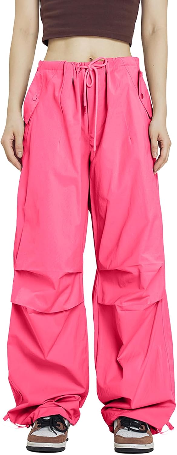 Rolanko Parachute Pants for Girls Y2K Cargo Trousers Style