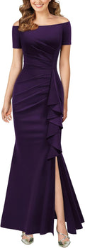 Off Shoulder Ruffle Evening Dress for Women - Elegant Floor Length