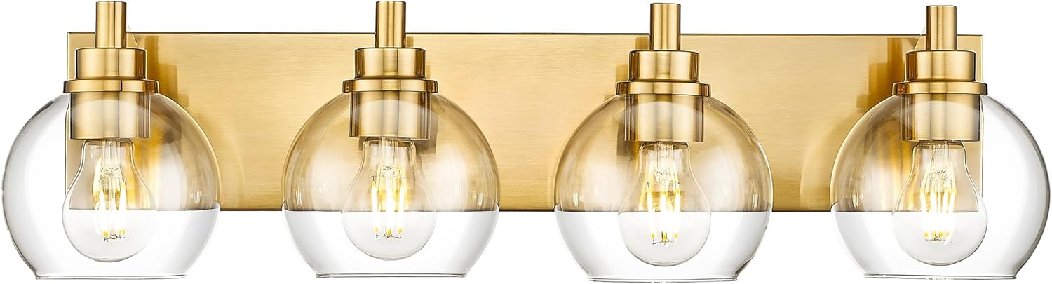 Modern 4 Light Brushed Gold Vanity Light with Globe Shades