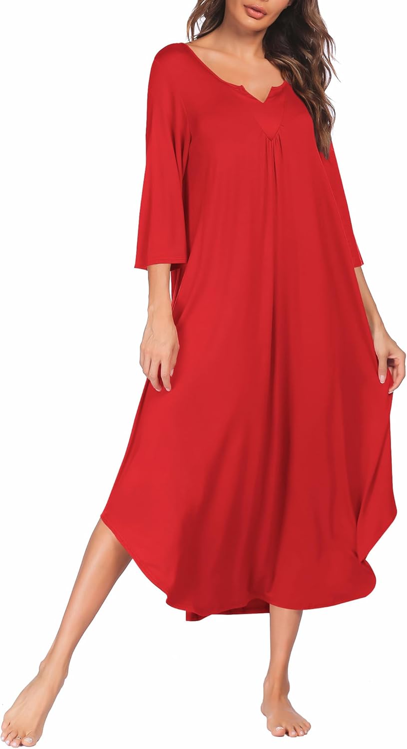 Ekouaer Long Nightgown for Women with 3/4 Sleeves and Comfort