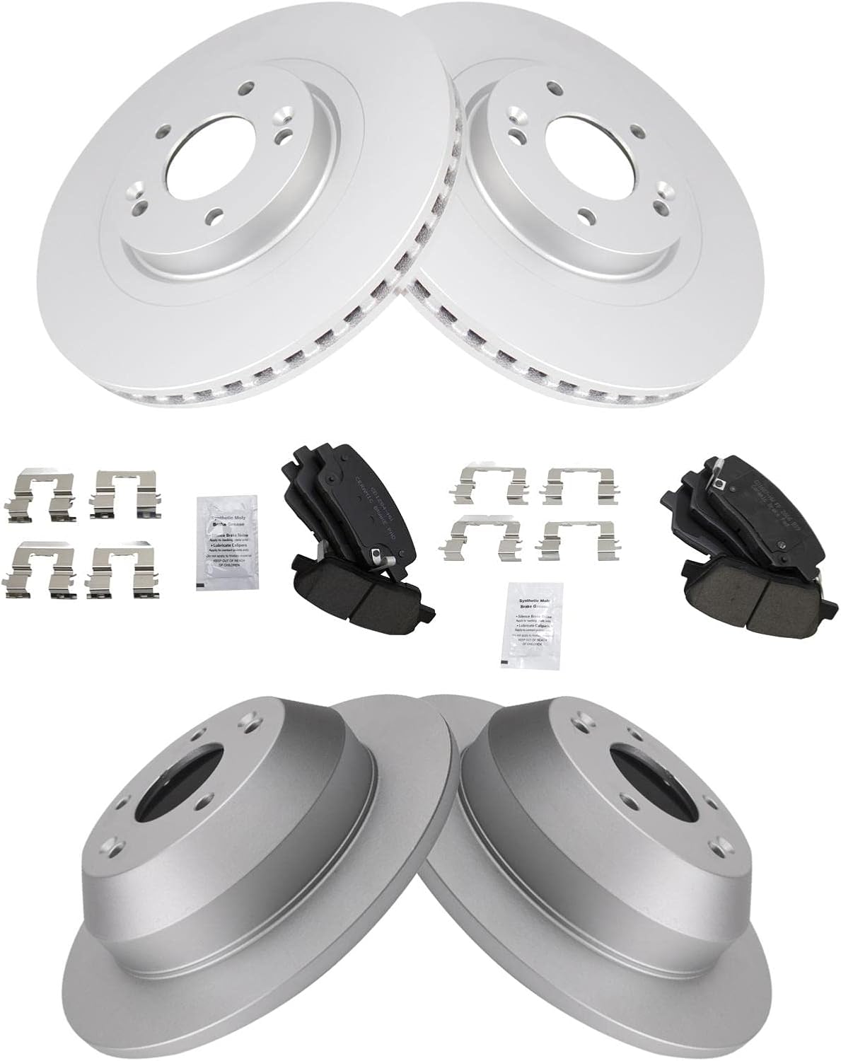 TRQ Front and Rear Brake Pad & Rotor Kit for Hyundai & Kia