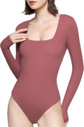 PUMIEY Women's Square Neck Long Sleeve Bodysuit - Smoke Cloud Pro Tops