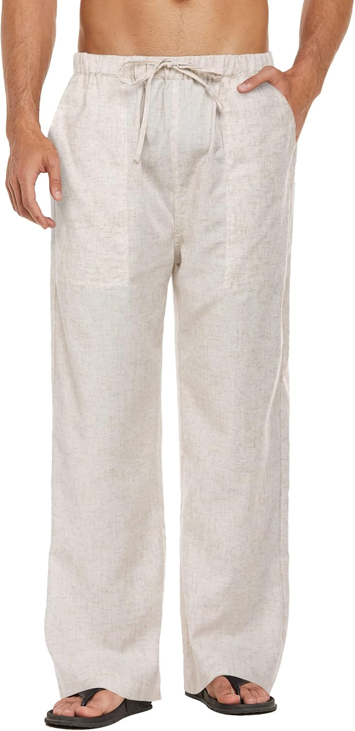 COOFANDY Mens Casual Linen Pants for Summer Beach Yoga Style