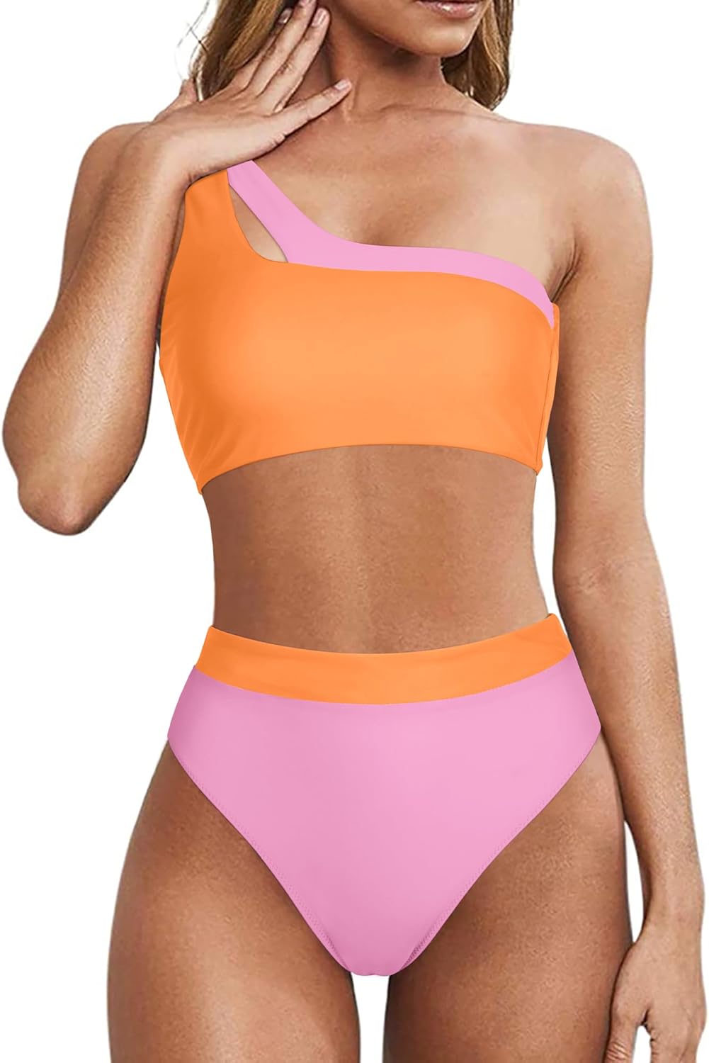 MOOSLOVER Women Cutout One Shoulder High Waisted Bikini Set