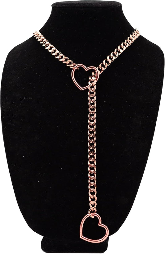 Custom Double Heart O-ring Slip Chain Necklace for Women and Men