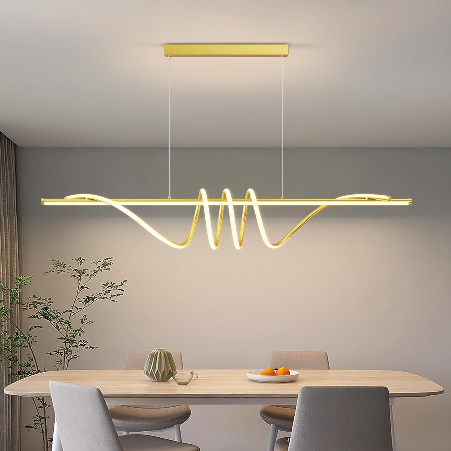Modern LED Pendant Lights for Kitchen Island - 57in Gold Chandelier