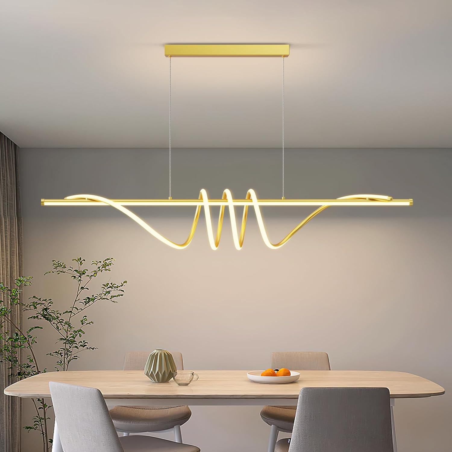 Modern LED Pendant Lights for Kitchen Island - 57in Gold Chandelier