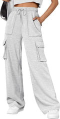 AUTOMET Womens Sweatpants Wide Leg Cargo Barrel Pants - Cozy Fall