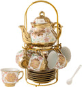 CHANJOON Gold Plated Red Rose Ceramic Tea Set for 6 People