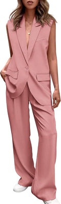 PRETTYGARDEN Women's 2 Piece Sleeveless Suit Vest and Wide Leg