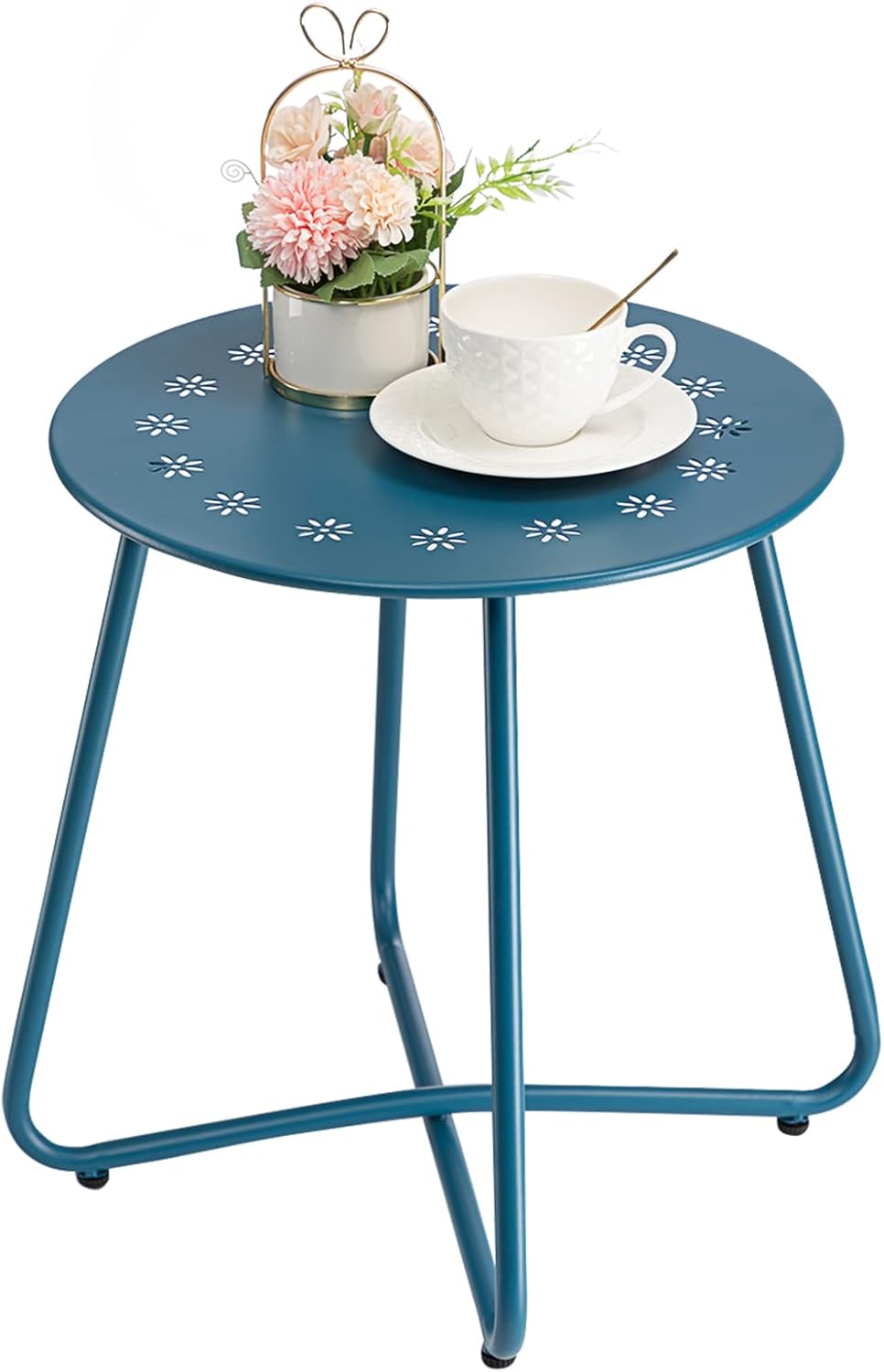 Durable Outdoor Side Table with Flower Cut Outs for Patio Use