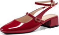 Womens Mary Jane Chunky Low Heels with Ankle Strap - Comfortable Chic