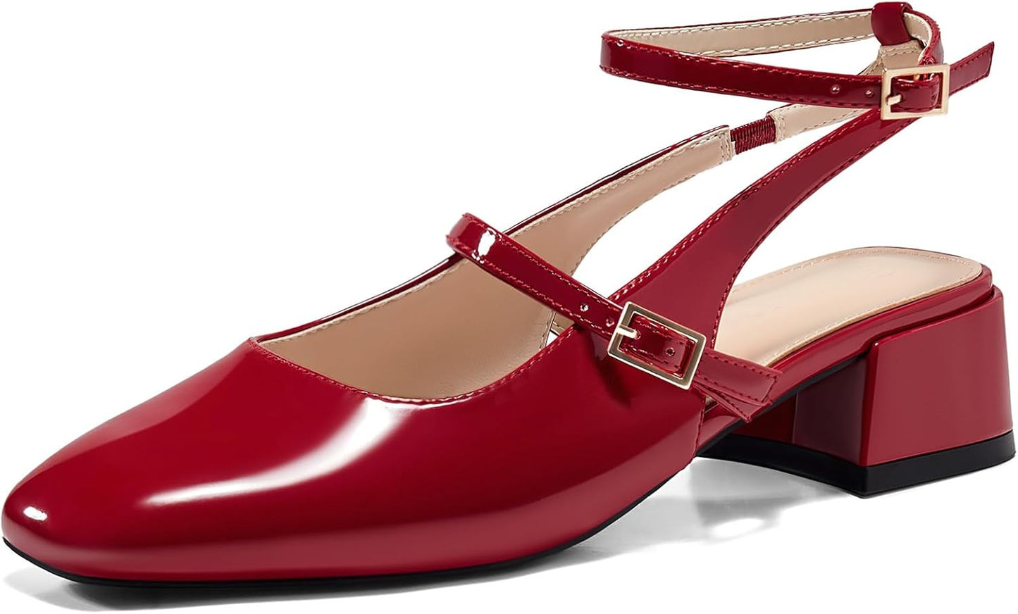 Coutgo Womens Mary Jane Chunky Low Heels for Elegant Style