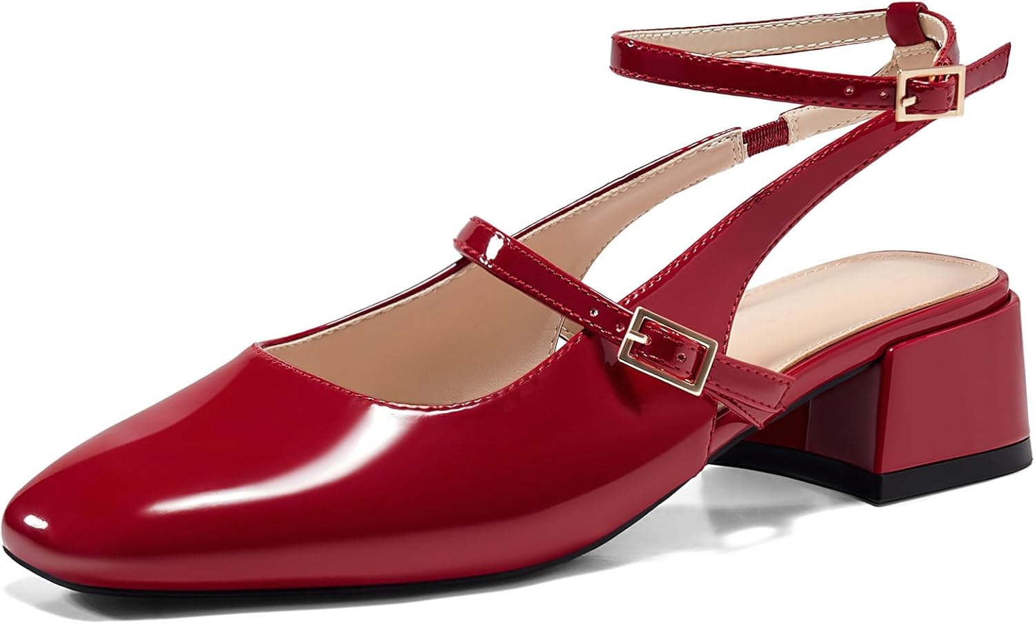Coutgo Womens Mary Jane Chunky Low Heels for Elegant Style