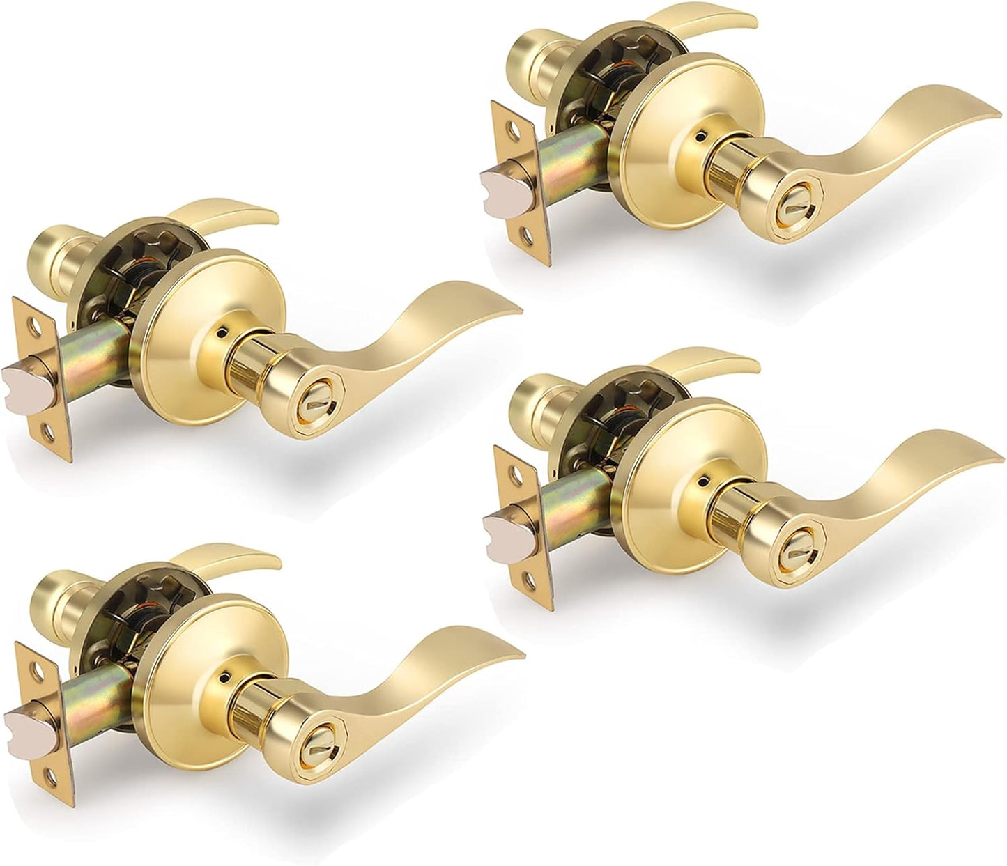 Gobrico Polished Brass Door Handles for Keyless Privacy Needs