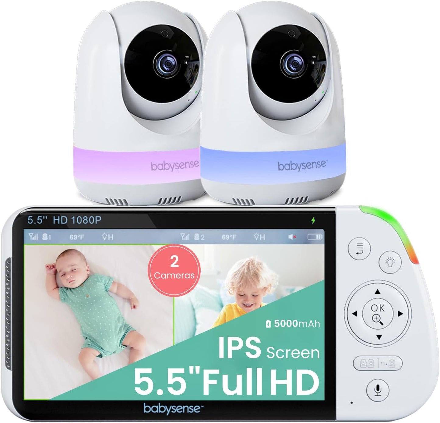 Babysense 5.5: Full HD Split-Screen Baby Monitor with Dual Cameras