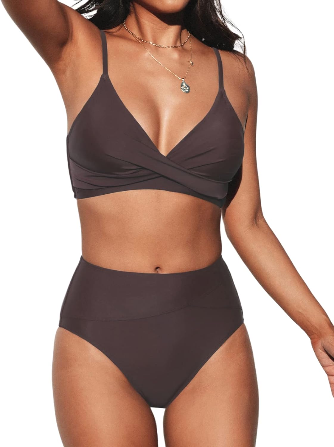 CUPSHE Women's High Waisted V Neck Twist Front Bikini Set