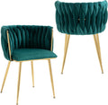 Nrizc Woven Dining Chairs Set of 2 with Gold Metal Legs