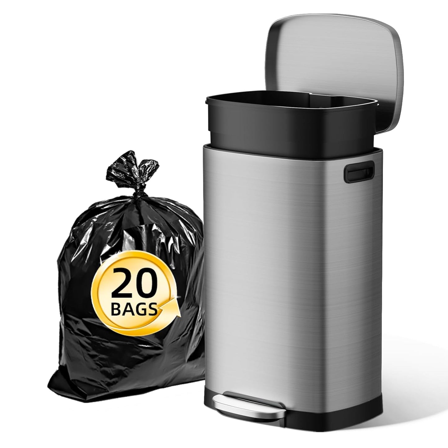 KUK 13 Gallon Stainless Steel Kitchen Trash Can with Lid