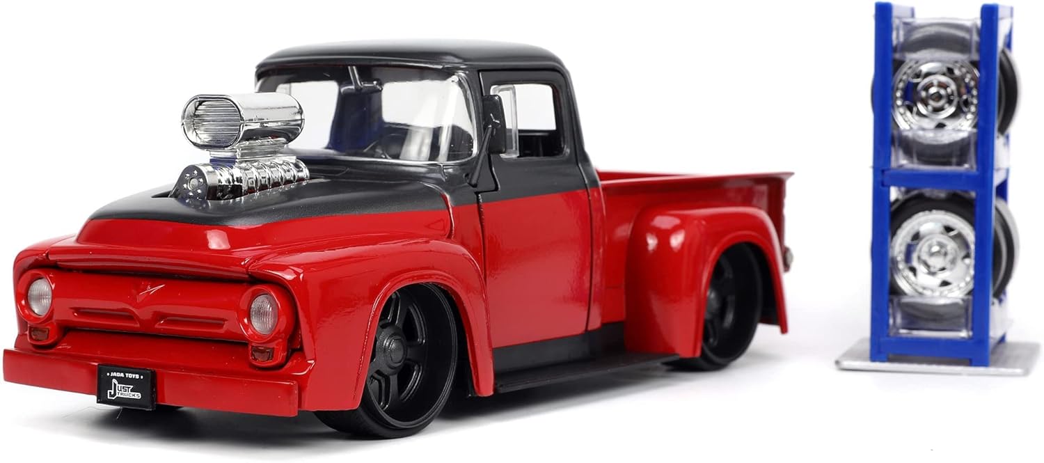 Jada Toys 1:24 Ford F-100 Pickup Red/Gray - Tire Rack Included