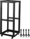 RIVECO 25U Open Frame Server Rack with Wheels - Heavy Duty 4-Post