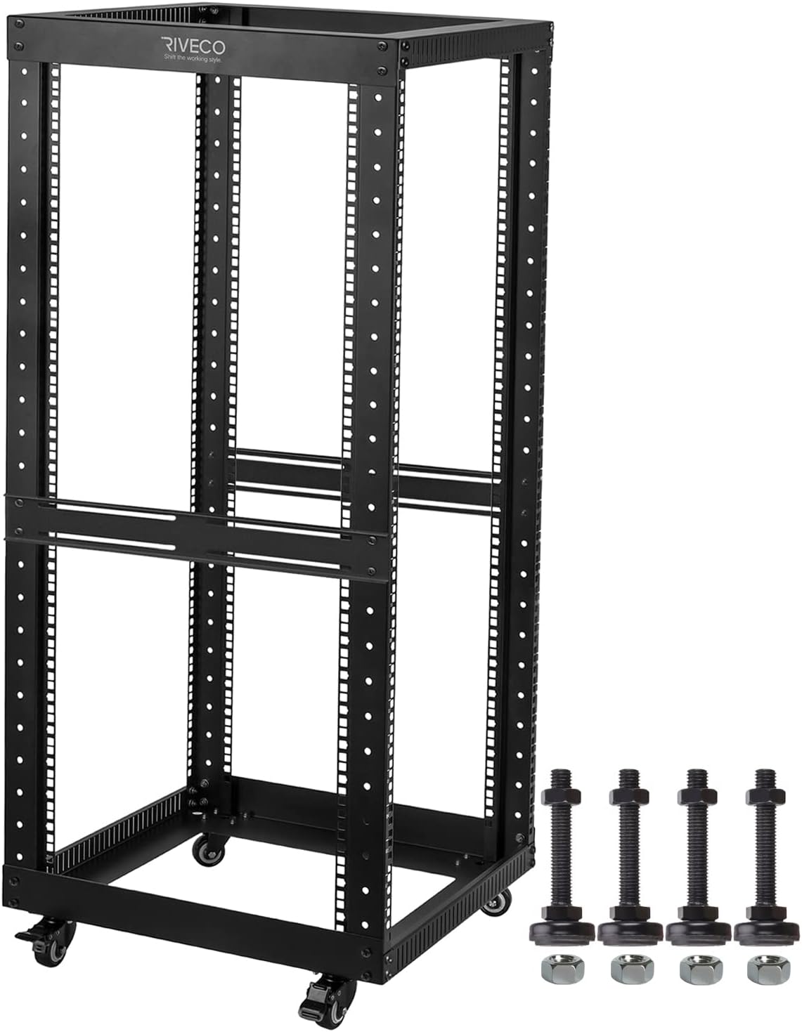 RIVECO 25U Open Frame Server Rack - Heavy Duty 4 Post Design