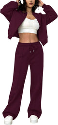 Women Sweatsuits 2 Piece Set Zip Up Sweatshirt and Wide Leg Pants