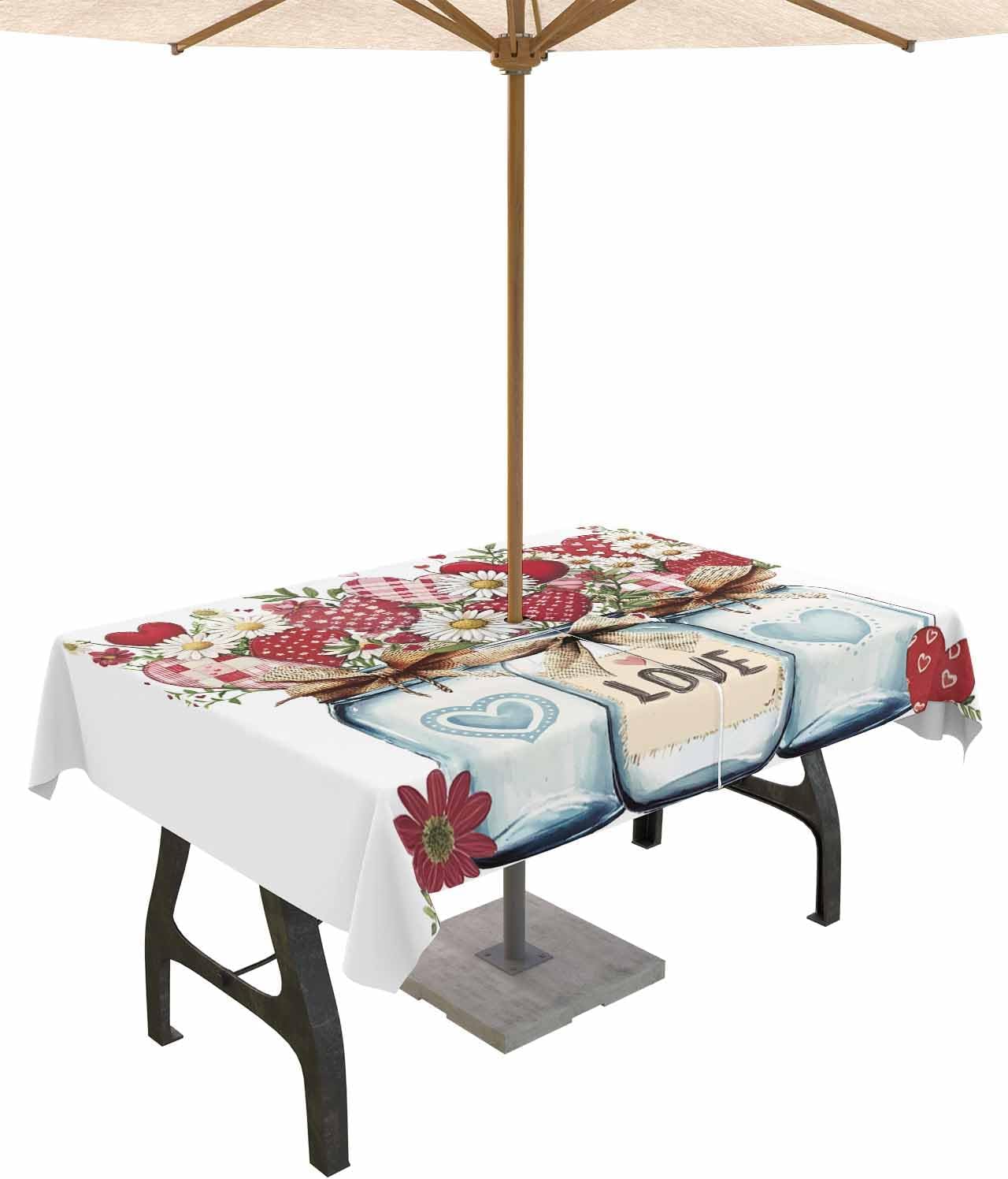 Waterproof Valentine's Day Tablecloth 60x102, Zipper, Umbrella Hole