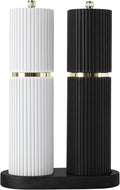 Wooden Salt and Pepper Grinder Set with Gold Accents - Refillable Mill