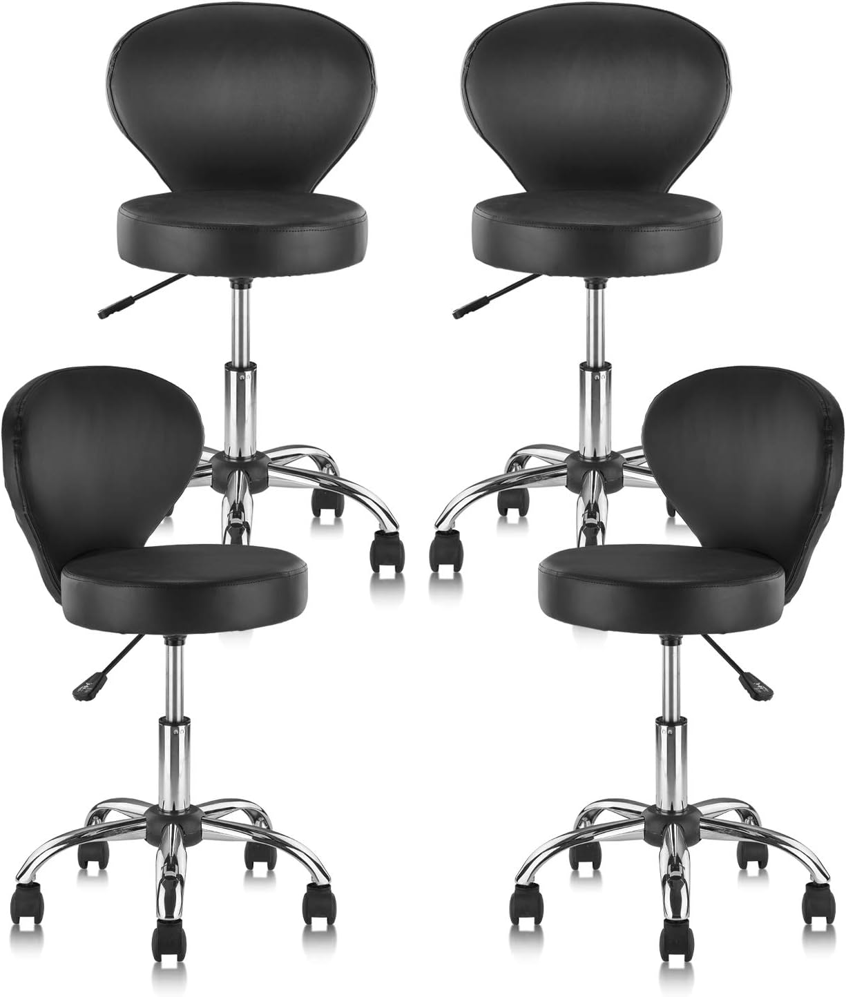 Comfortable PVC Faux Leather Rolling Swivel Salon Stool Set