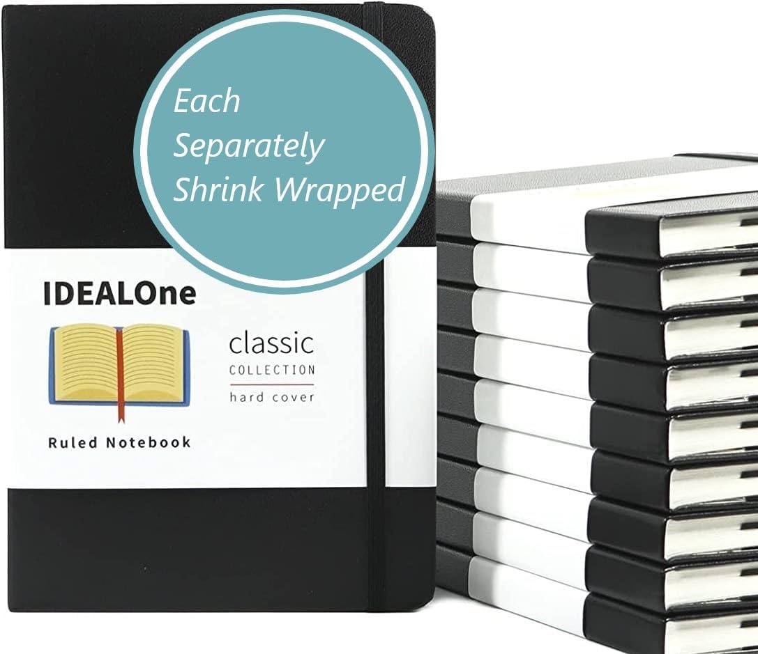 IDEALOne Black Hardcover Leather Journal Notebook for All Uses