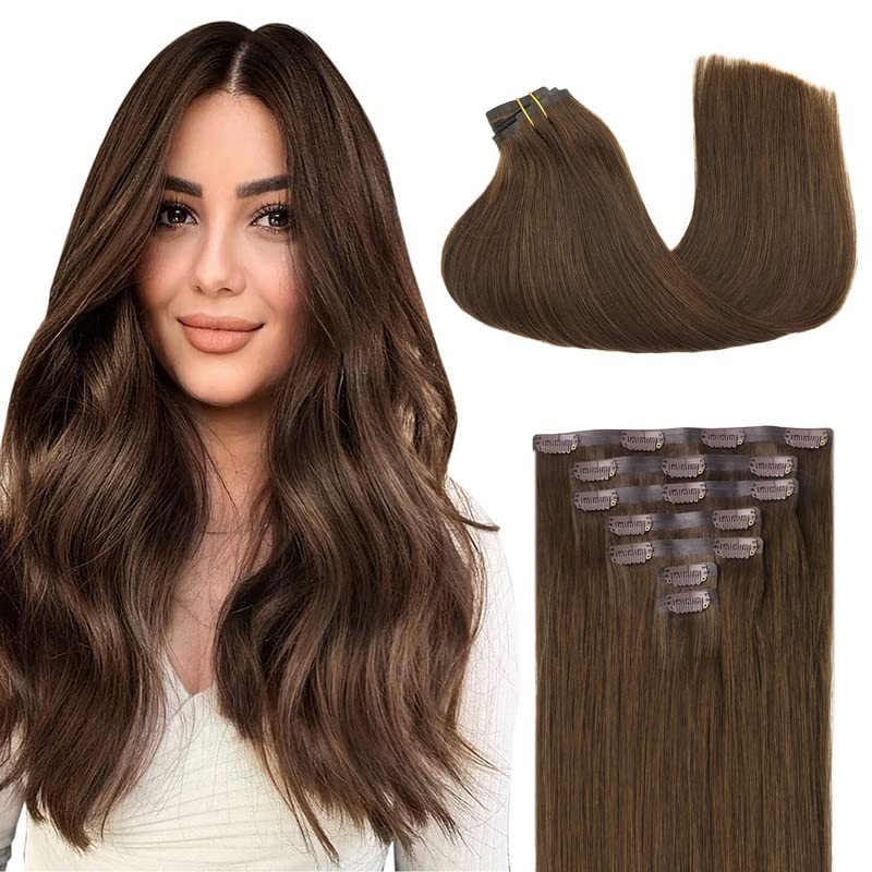 GOO GOO Clip in Hair Extensions for Women, 14in Chocolate Brown