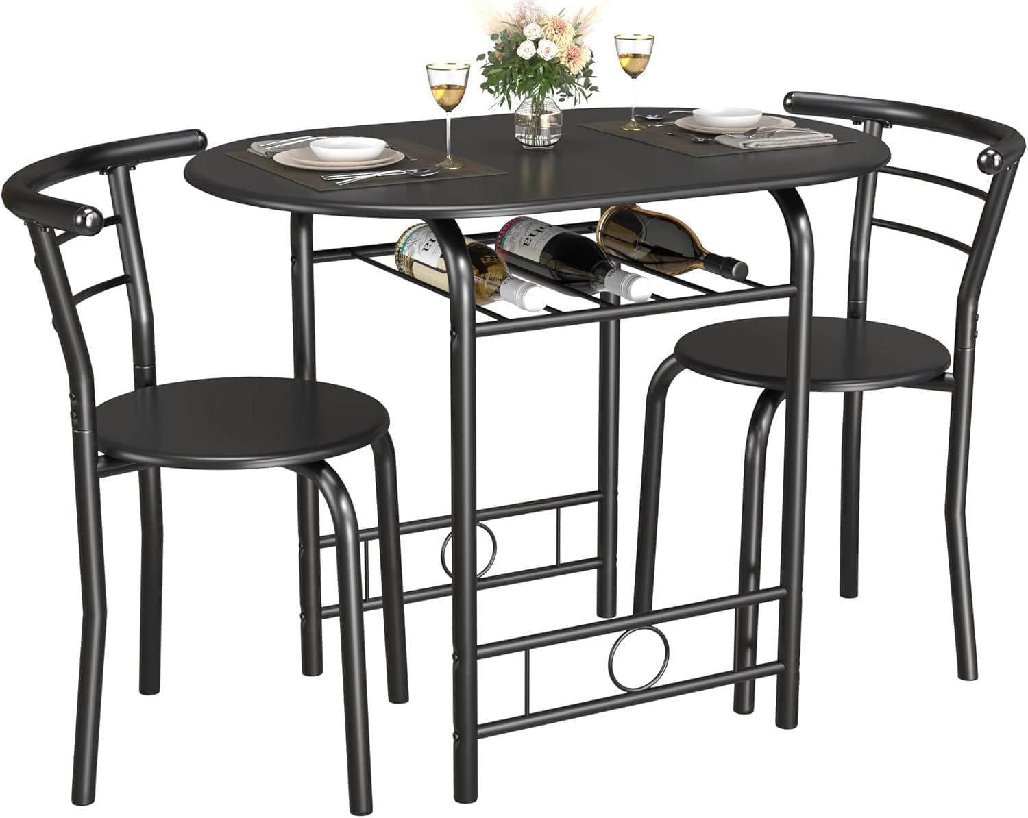 JUMMICO 3-Piece Wooden Round Table & Chair Set for Compact Spaces