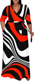 Runwind Plus Size Dress for Women - Flowy 3/4 Sleeve V Neck Maxi Shoes