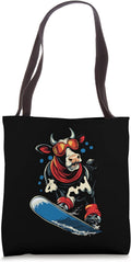 Snowboarding Animals Bull on a Snowboard Tote Bag - Cute Mountain Tote