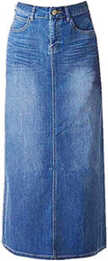 Long Denim Skirt for Women Blue - High Waisted Stretch A-Line Maxi