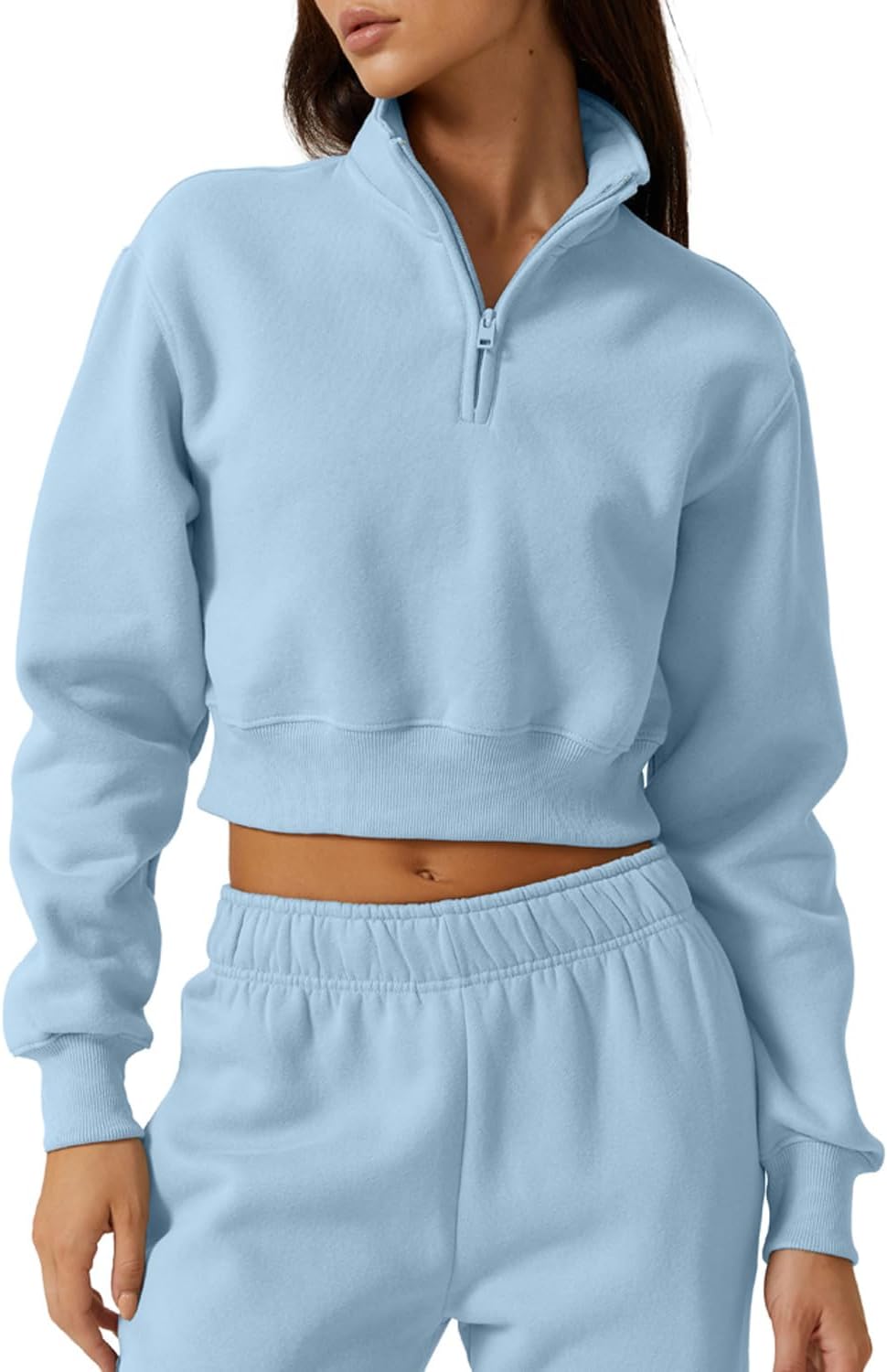 QINSEN Womens Half Zip Crop Sweatshirt for Stylish Comfort