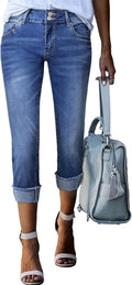 Sidefeel Women's Capri Jeans Zimbaplatinum - High Waisted Roll-Up