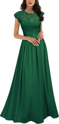 Women's Formal Floral Lace Evening Maxi Dress - Vintage Collar